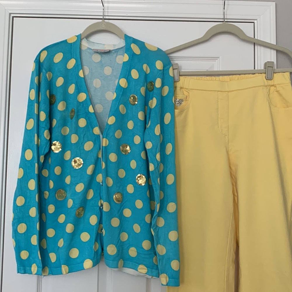 Super cute Quacker Factory Set includes Sweater and matching crop pants